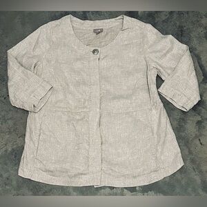 J.Jill Gold Glitter Khaki 3/4 Sleeve Swing Jacket Sz 1X